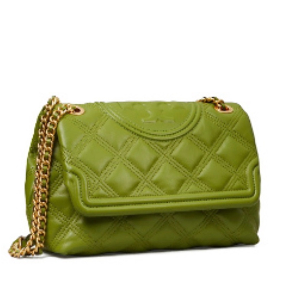 Tory Burch Quilted Olive Shoulder Bag with Gold Chain